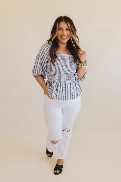 sku29481 | Stripe Swiss Dot Smocked Peplum Top