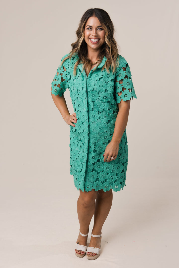 Floral Lace Overlay Shirt Dress *Final Sale*