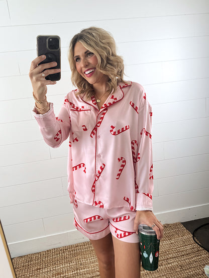 Santa Approved Satin Top + Shorts Pajama Set