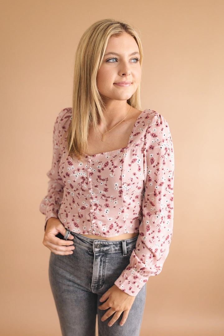 sku32388 | **Daily Deal** Floral Button Loop Crop Blouse *Final Sale*