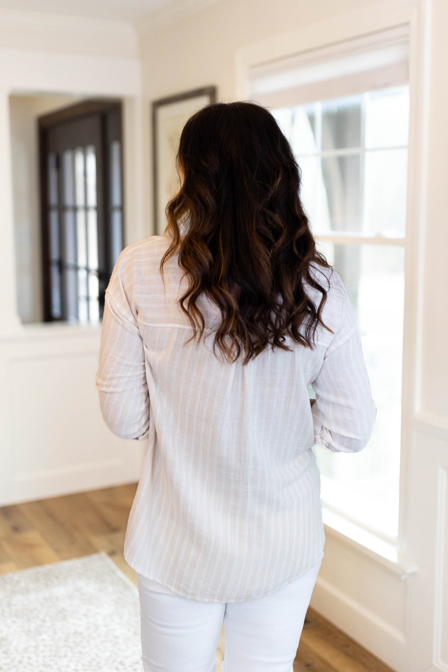 Striped Linen Tab Sleeve Shirt