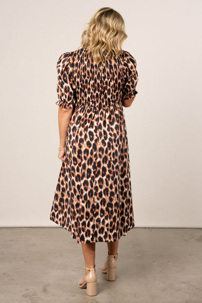 Leopard Smocked Midi dress
