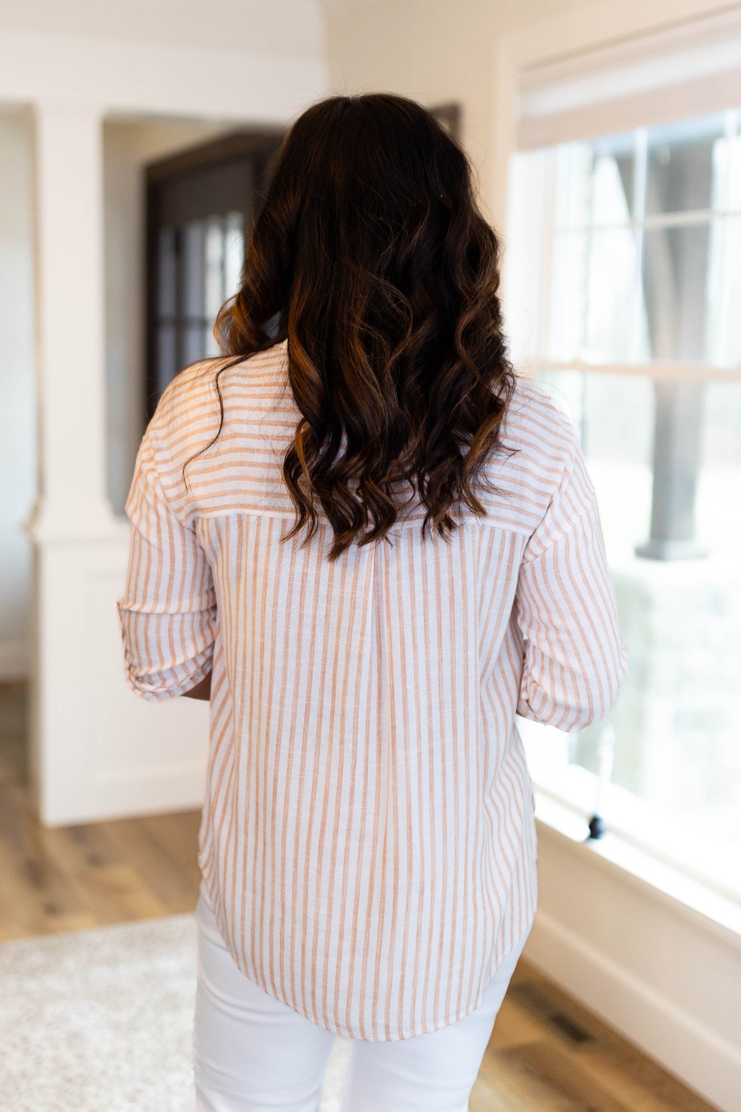 Striped Linen Tab Sleeve Shirt