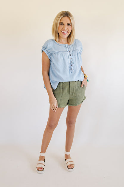 sku30061 | Linen Washed Cuff Hem Shorts *Final Sale*