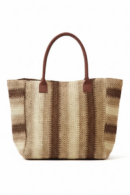 Moonlit Horizon Striped Raffia Tote Bag