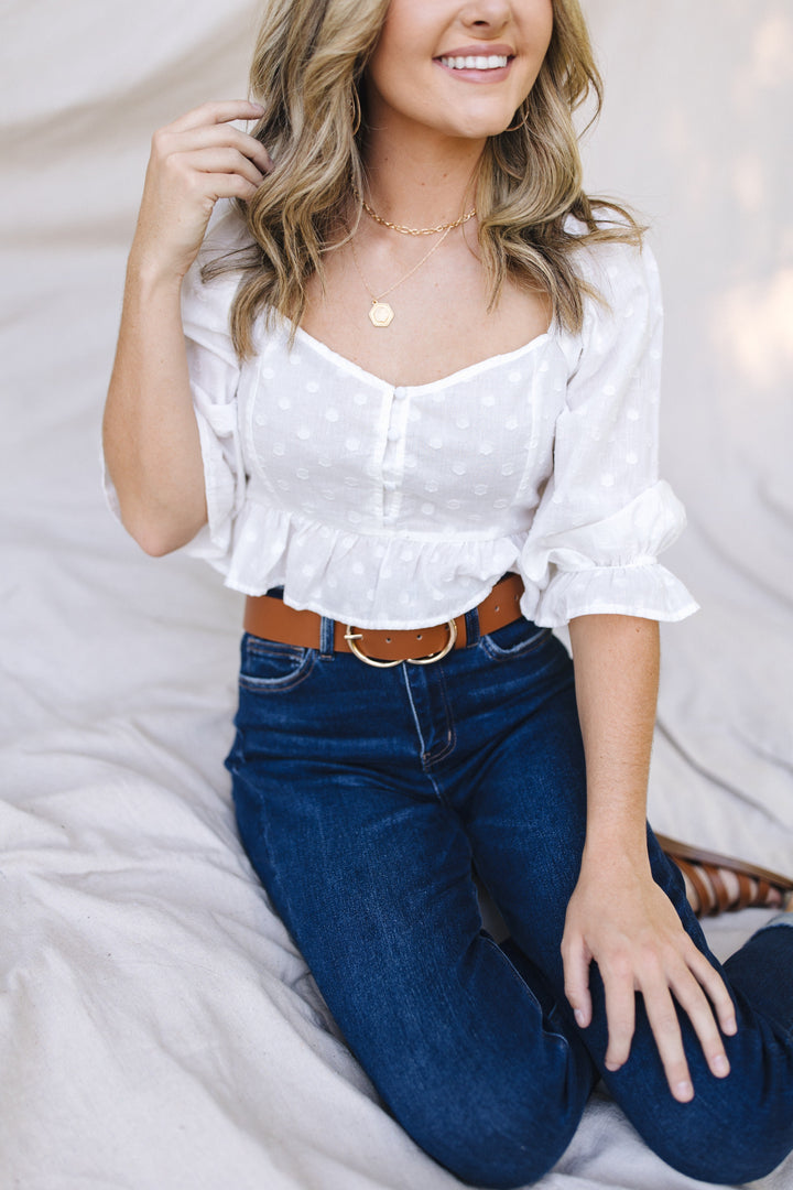 sku29197 | Textured Dot Tie Back Peplum Top *Final Sale*