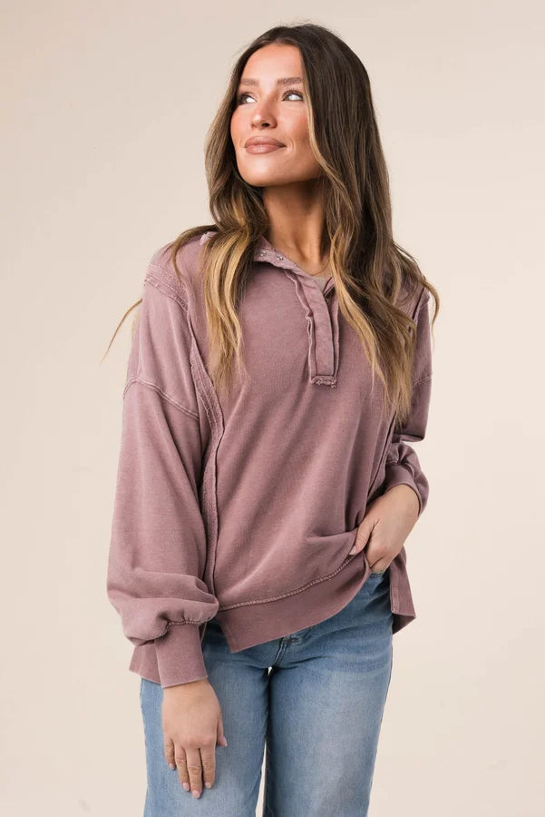 Mineral Washed Half Snap Pullover