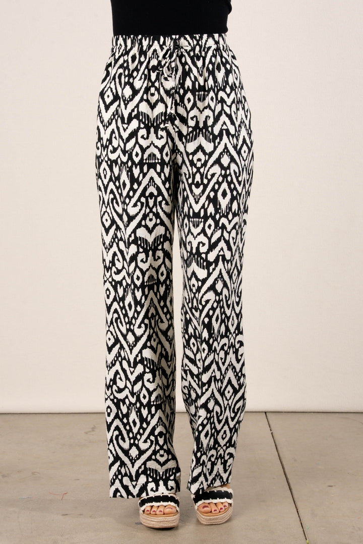 Geo Drawstring Wide Leg Pants