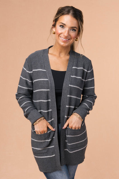 Striped Open Front Cardigan