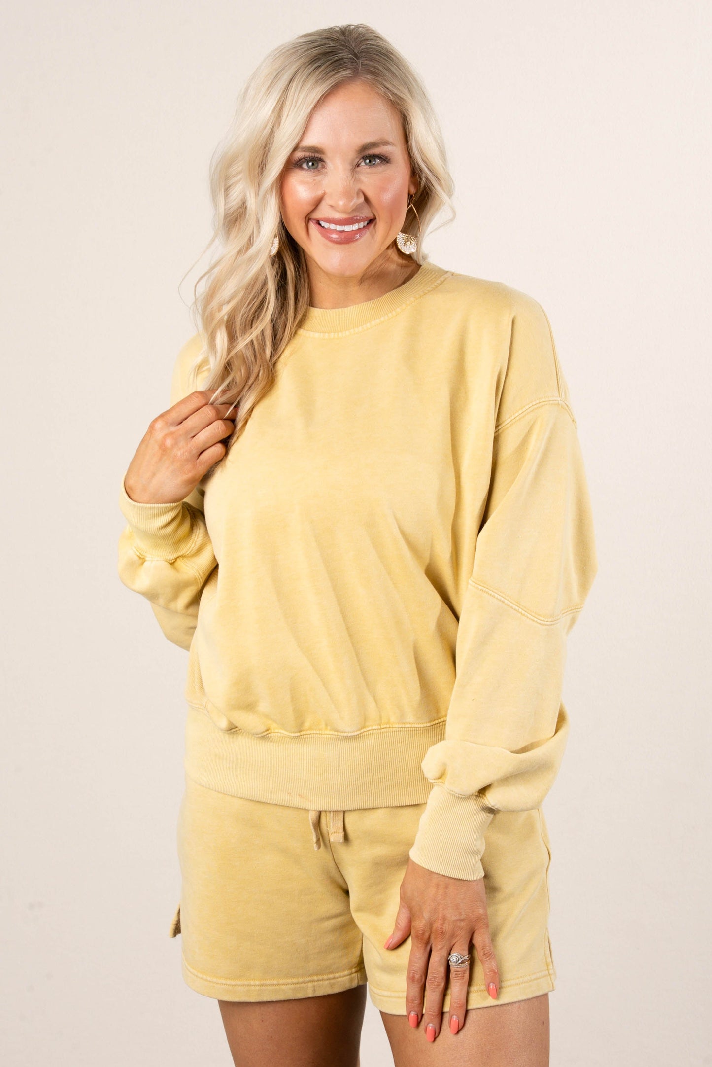 Washed French Terry Pullover + Shorts Set - Dandelion