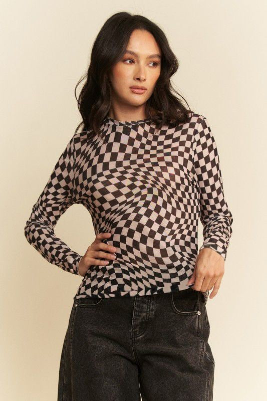 City Chic Sheer Checkered Mesh Top