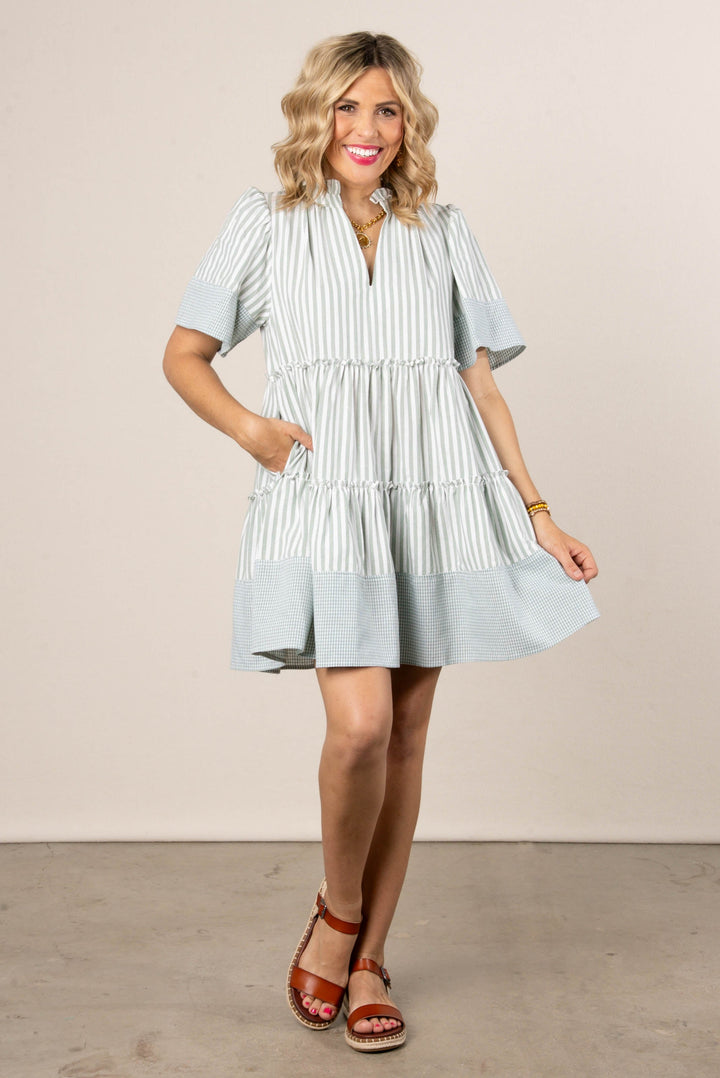 Mixed Print Tiered Babydoll Dress