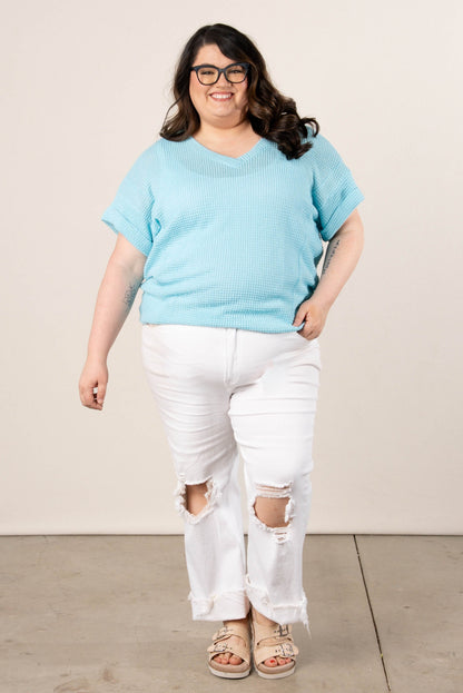 Waffle Knit Cuffed Sleeve Top
