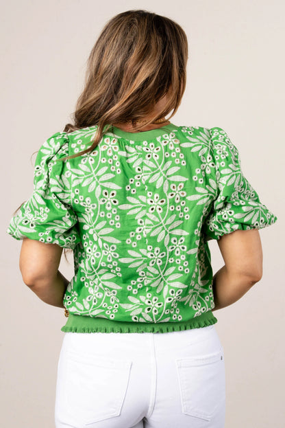 Leaf Embroidered Eyelet Top