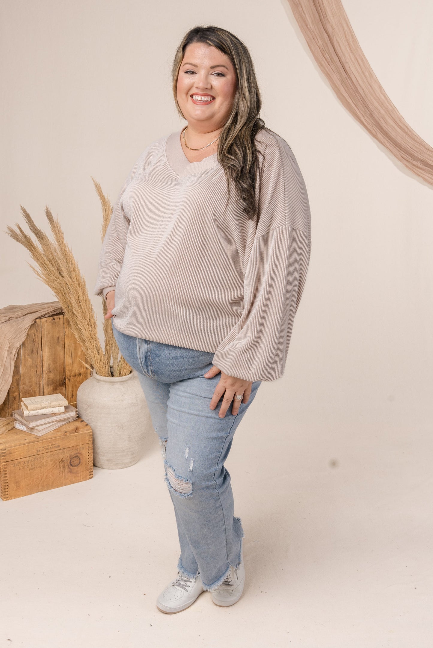 Ribbed Double V-Neck Top *Final Sale*