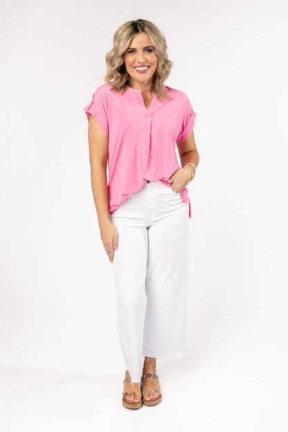 Liz Solid Short Tab Sleeve Top