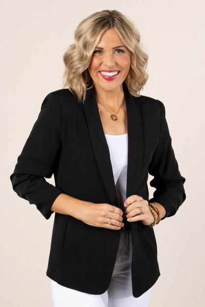 Open Front Ruched Sleeve Blazer