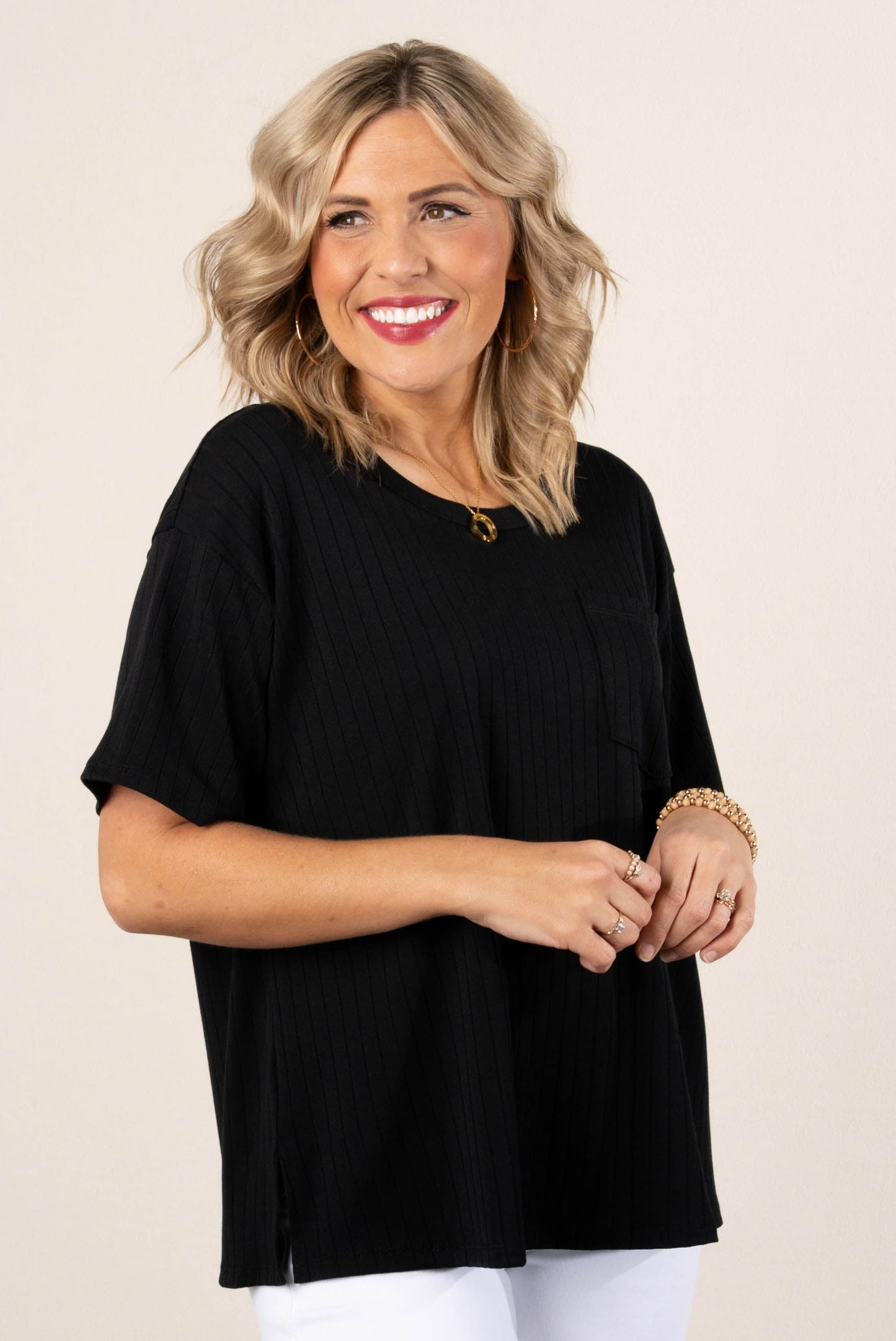 Wide Ribbed Pocket Top