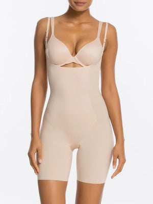 SHAPERX Open Bust Mid Thigh Seamless Bodysuit