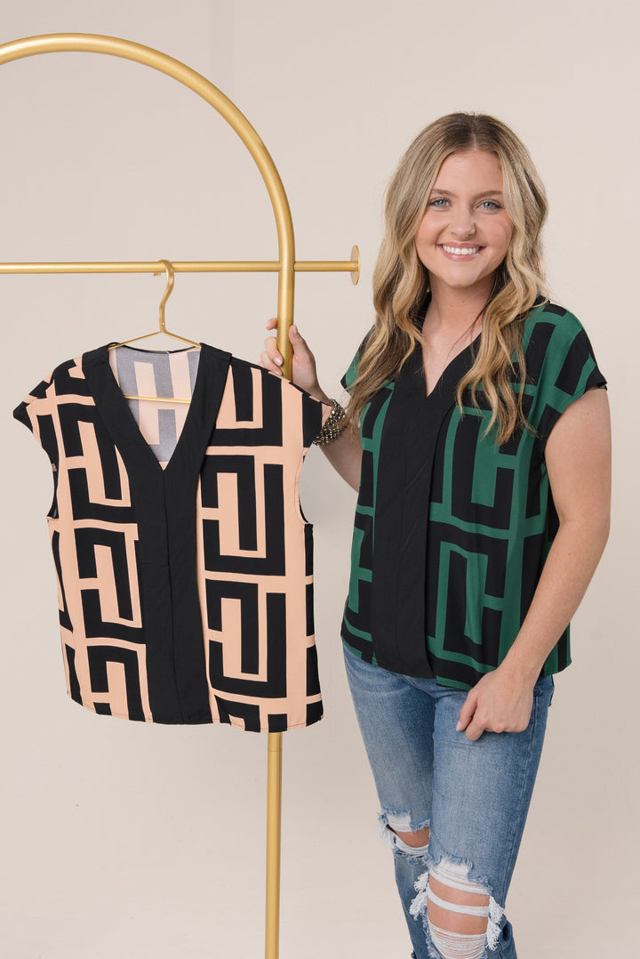 Greek Key Cap Sleeve Blouse *Final Sale*