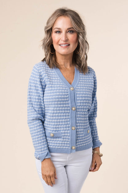 Striped Knit Pearl Button Cardigan