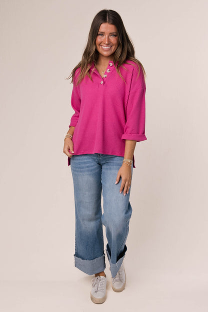 Waffle Knit Henley Top *Final Sale*