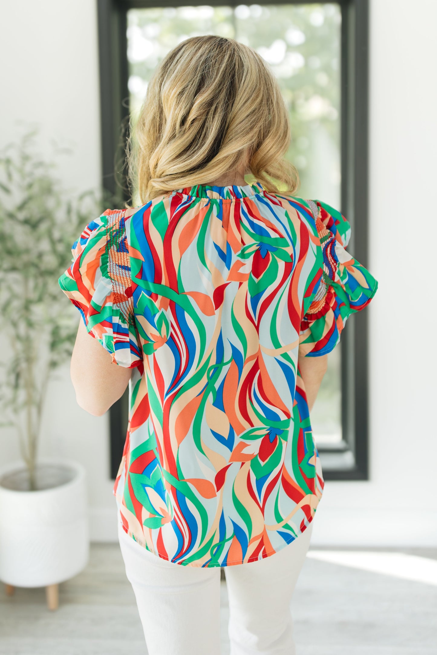 Abstract Floral Ruffled Top *Final Sale*