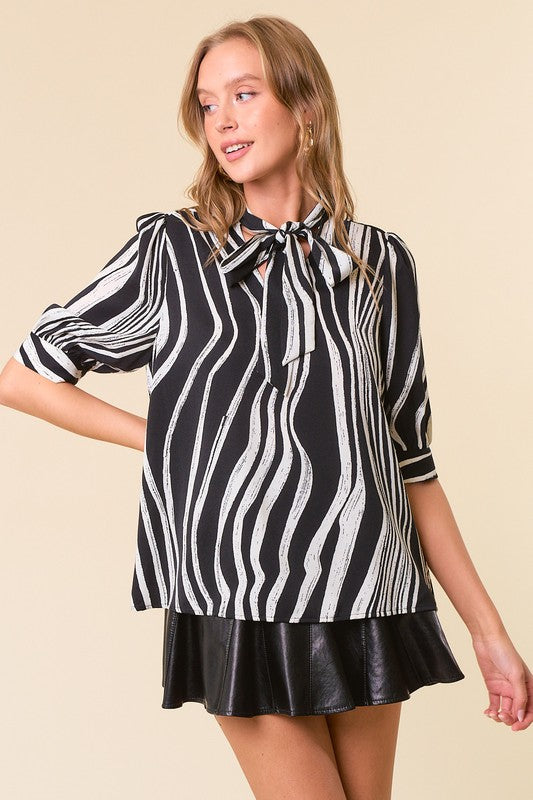 Abstract Tie Neck Blouse