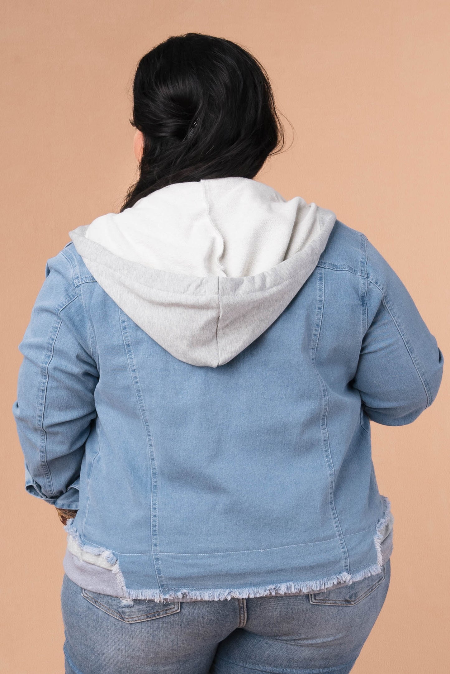 Contrast Trim Hooded Denim Jacket