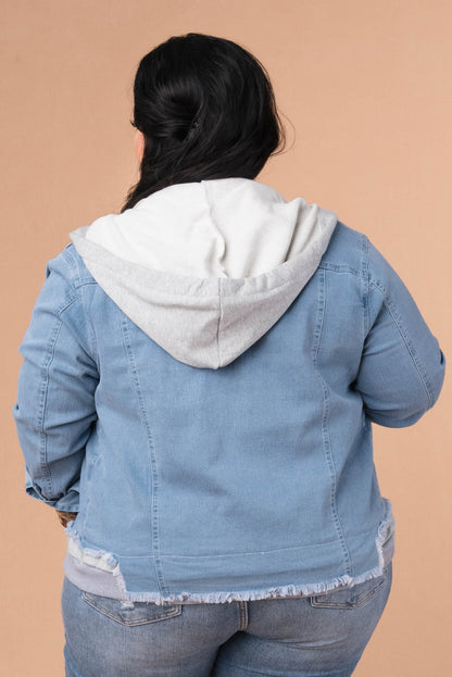 Contrast Trim Hooded Denim Jacket