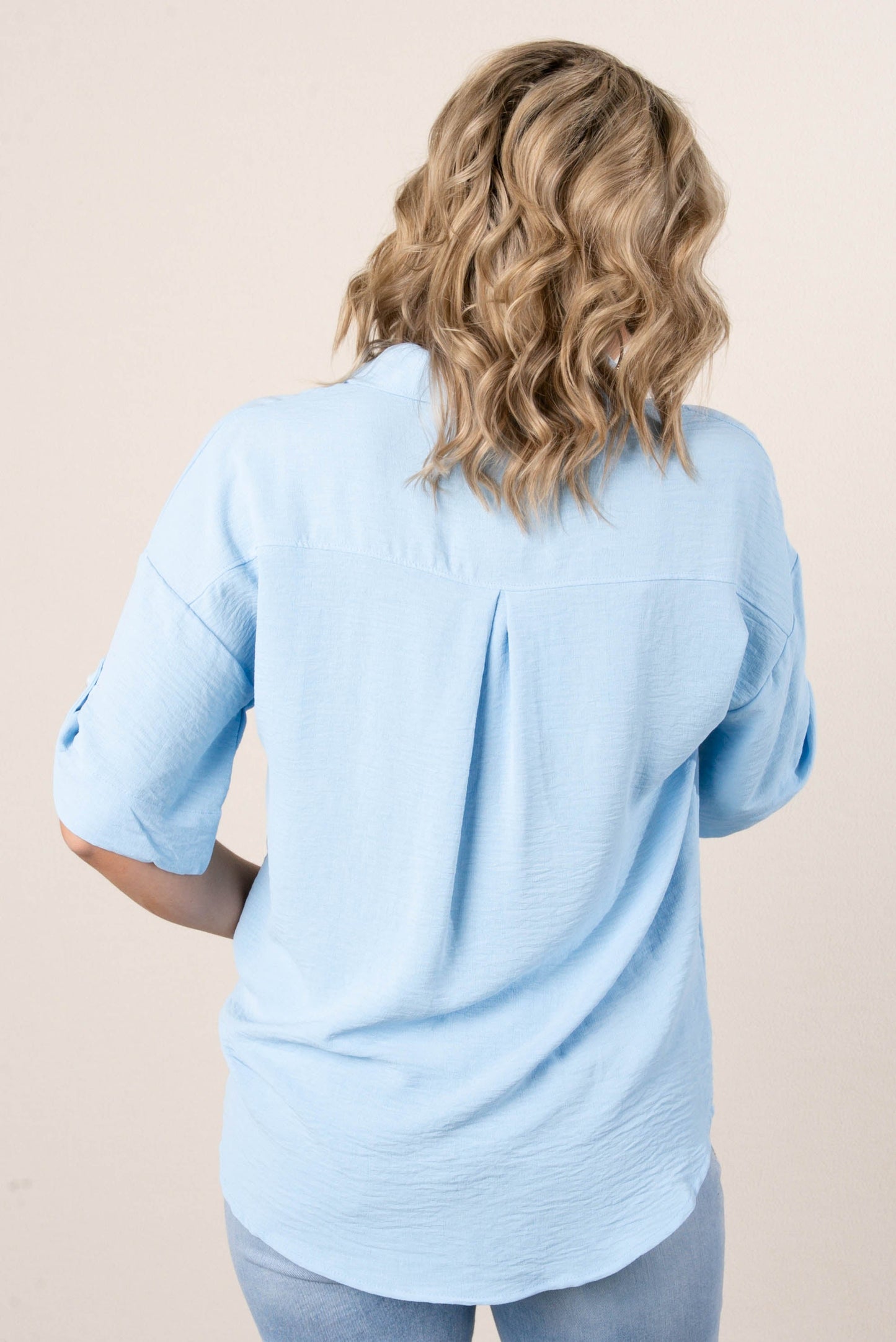 Crinkle Knit Tab Sleeve Shirt *Final Sale*