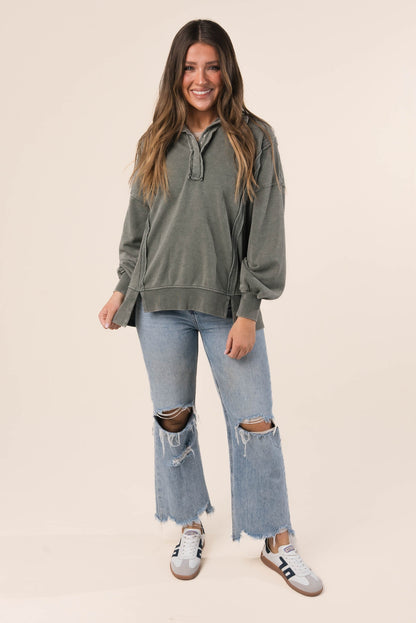 Mineral Washed Half Snap Pullover