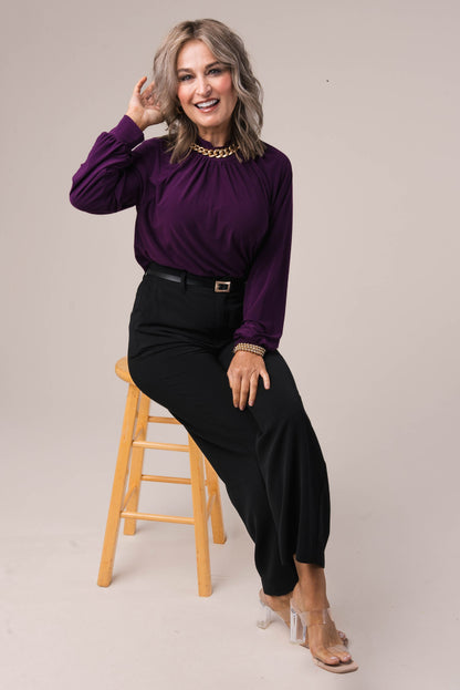 Shirred Mock Neck Top *Final Sale*