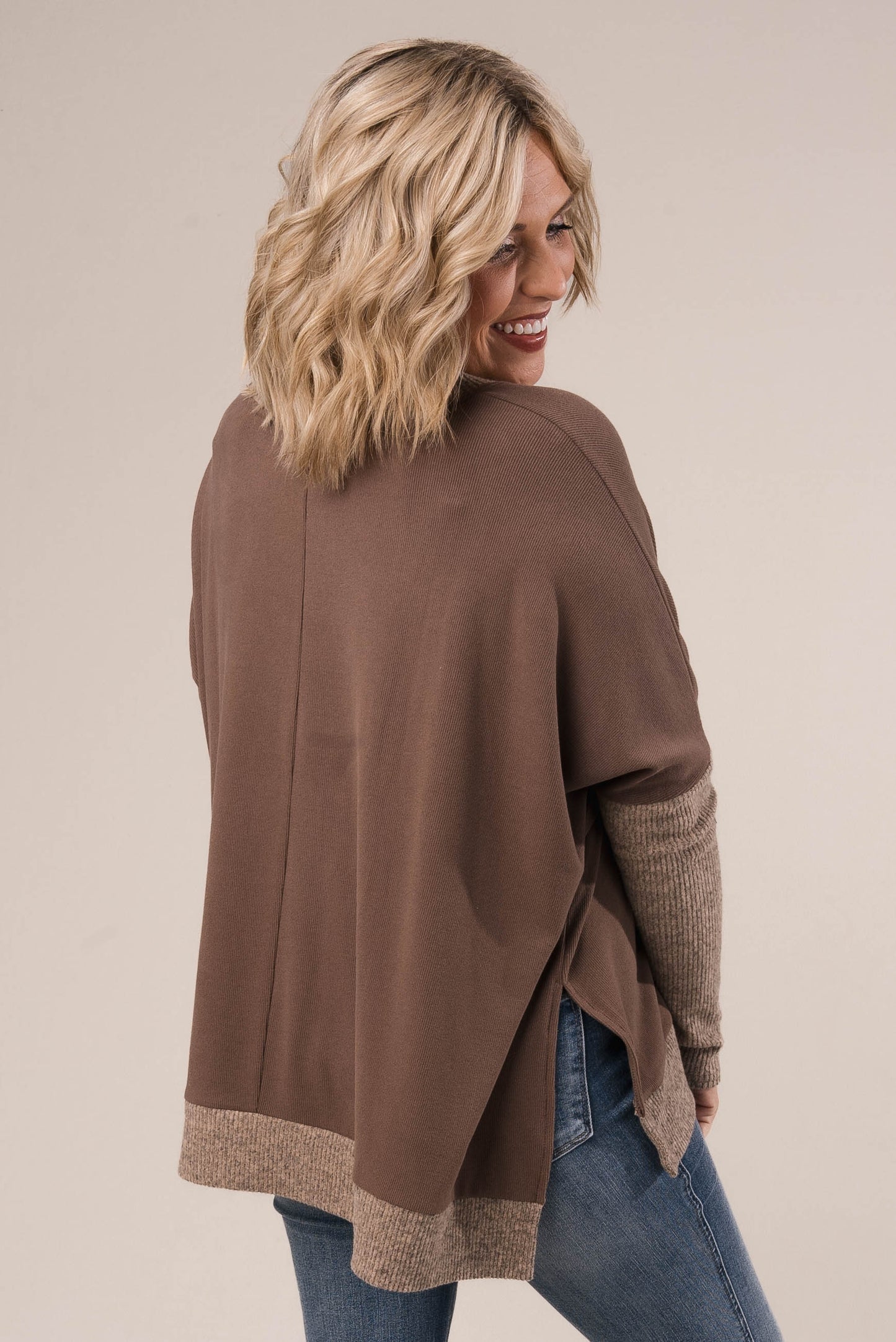 Mixed Knit Thumbhole Cuff Top *Final Sale*