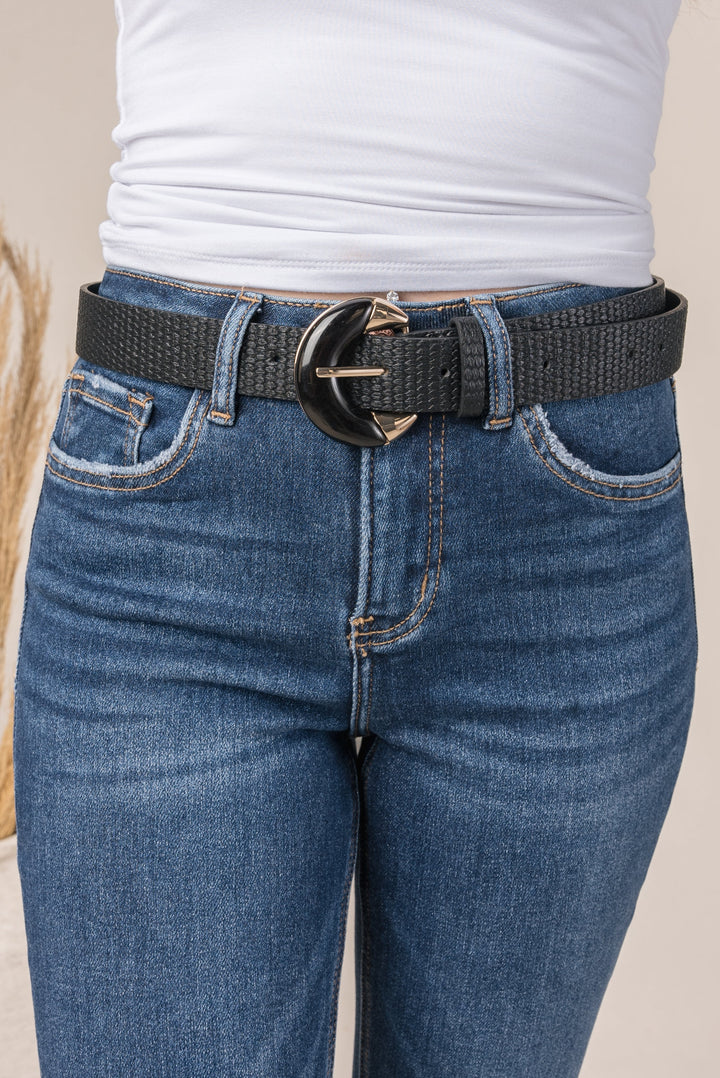 Textured Crescent Buckle Belt