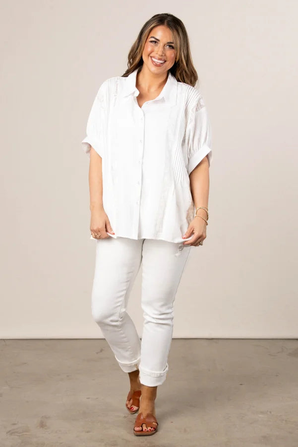 Crinkle Knit Lace Inset Blouse *Final Sale*