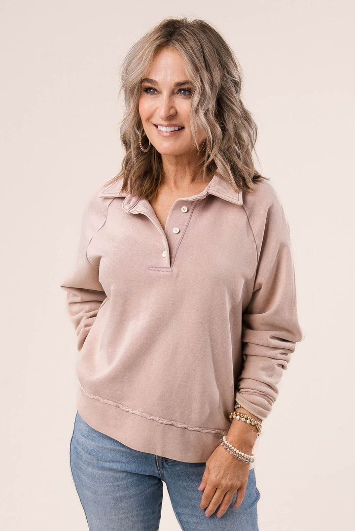 Washed Henley Polo Pullover
