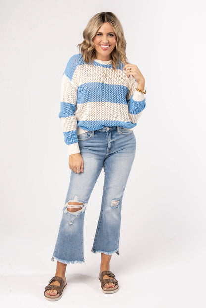 Wide Striped Open Knit Sweater