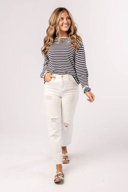 Striped Rolled Hem Sweater