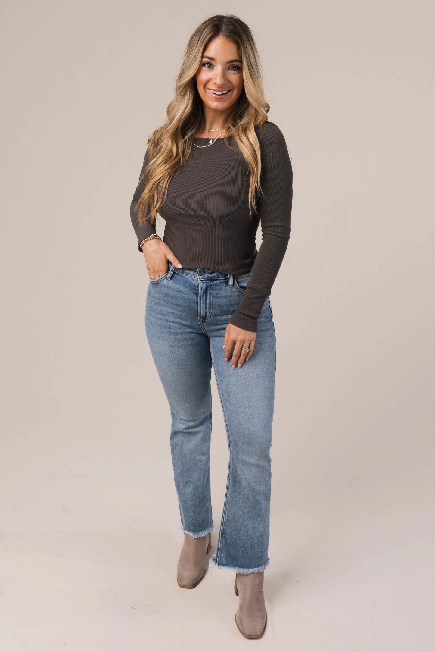 Fine Ribbed Boat Neck Top