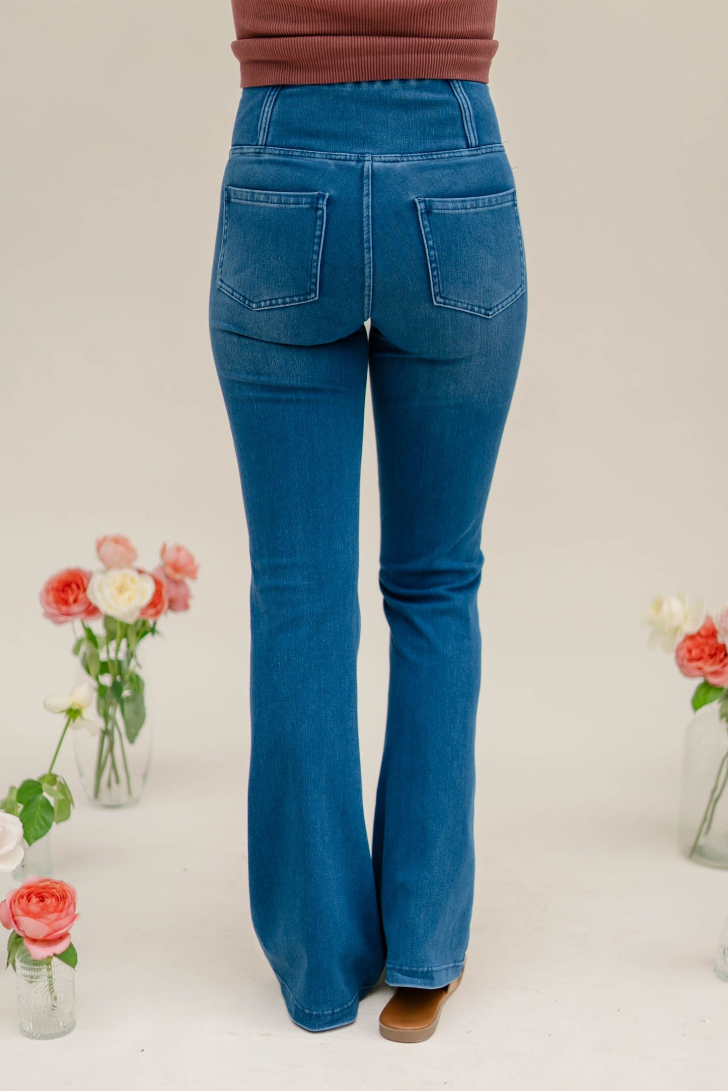 Pull-On High Crossover Waist Flare Jeans *Final Sale*