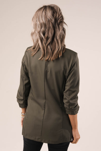 Open Front Ruched Sleeve Blazer