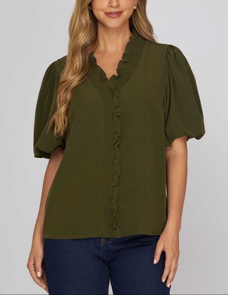 Sweetly Said Ruffled Bubble Sleeve Blouse