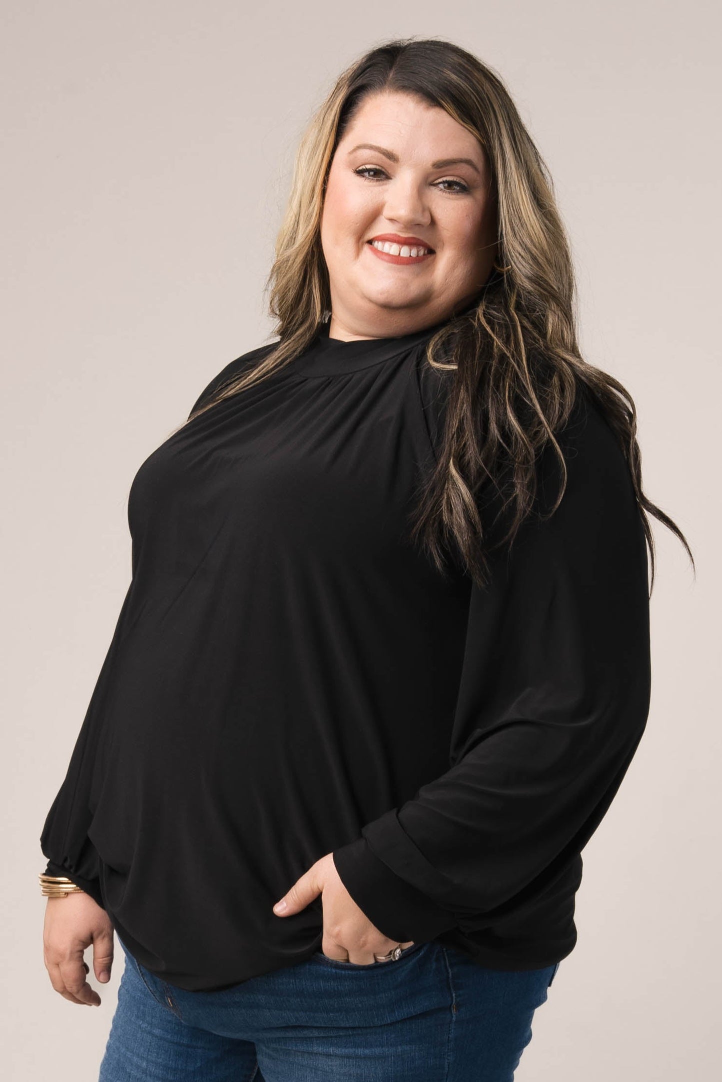 Shirred Mock Neck Top *Final Sale*