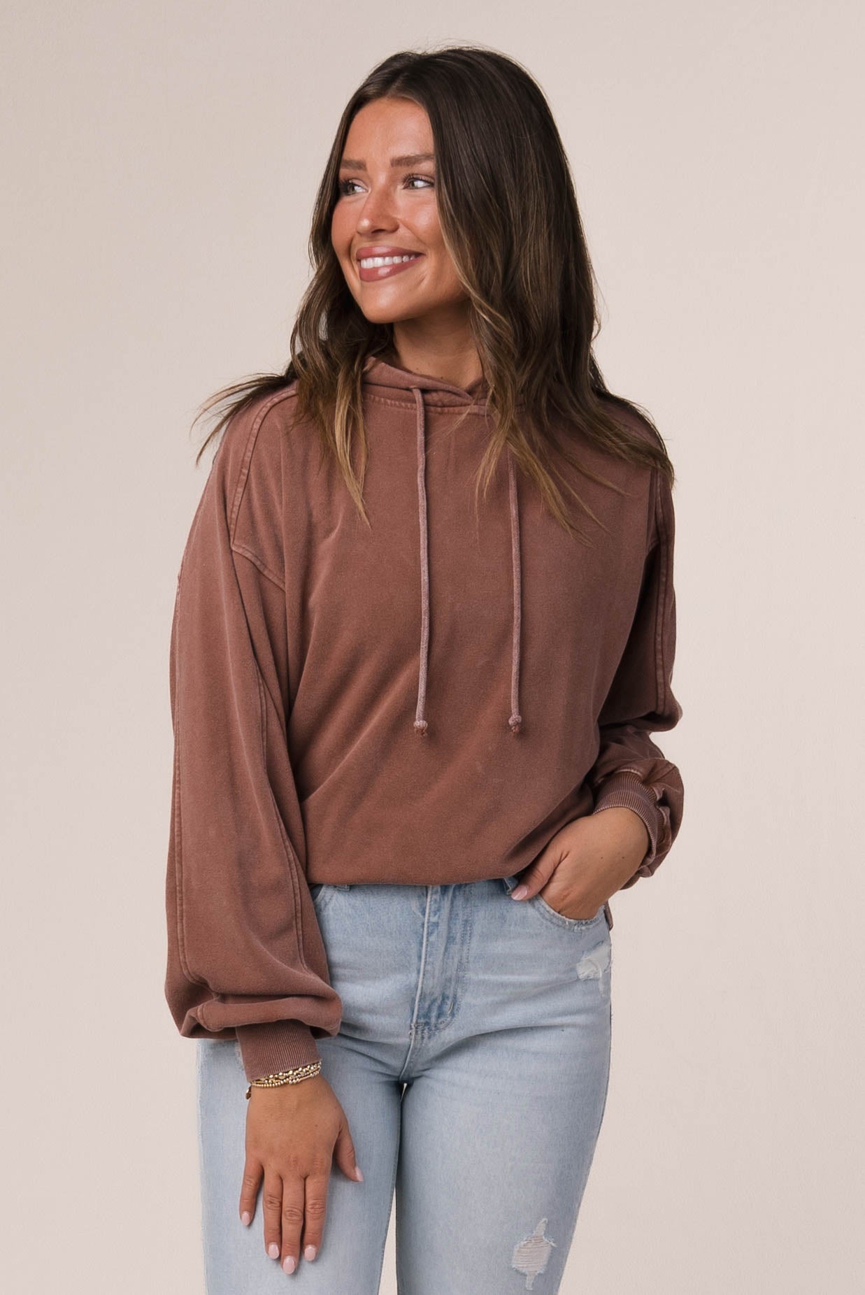 Washed Seamed Hooded Pullover