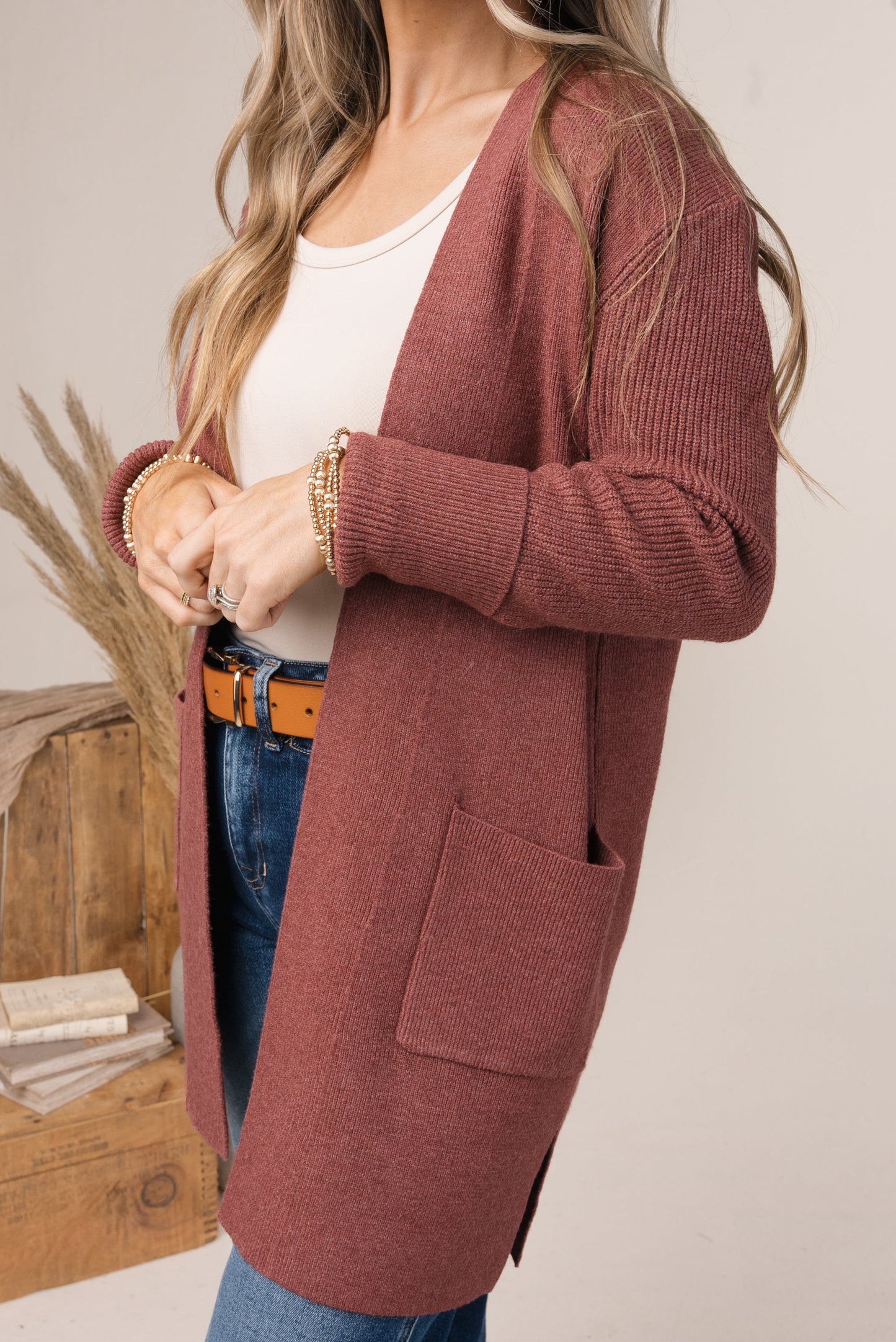 Open Front Pocket Cardigan