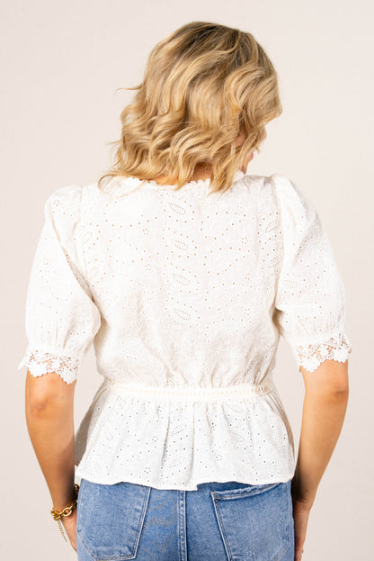 Eyelet Lace Drawstring Blouse *Final Sale*