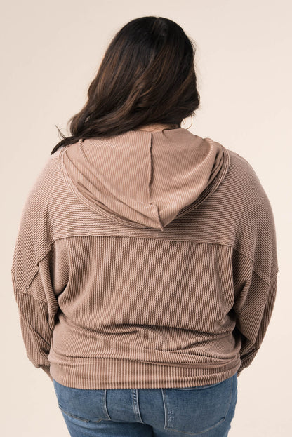 Ribbed Half Zip Hooded Top