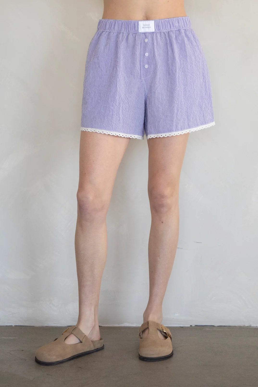 Gingham Boxer Shorts W/ Lace Trim