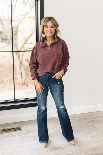 Washed Ribbed Quarter Zip Pullover